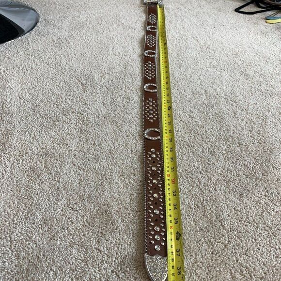 BROWN leather rhinestone horse shoe embellished main image 4